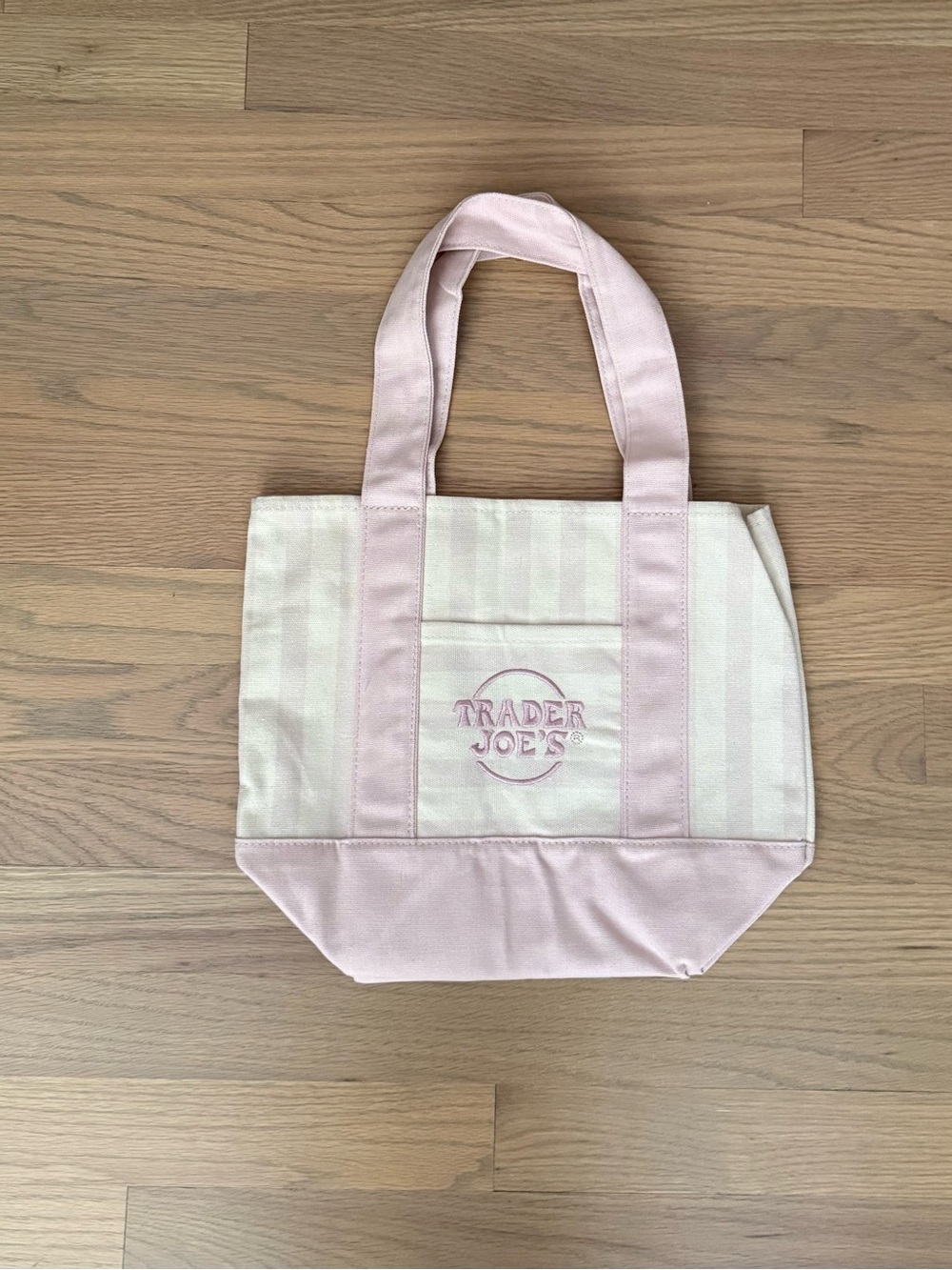 NWT Trader Joe's Mini Tote - Summer Pastel Striped - Pink & Cream - Picture 2 of 3